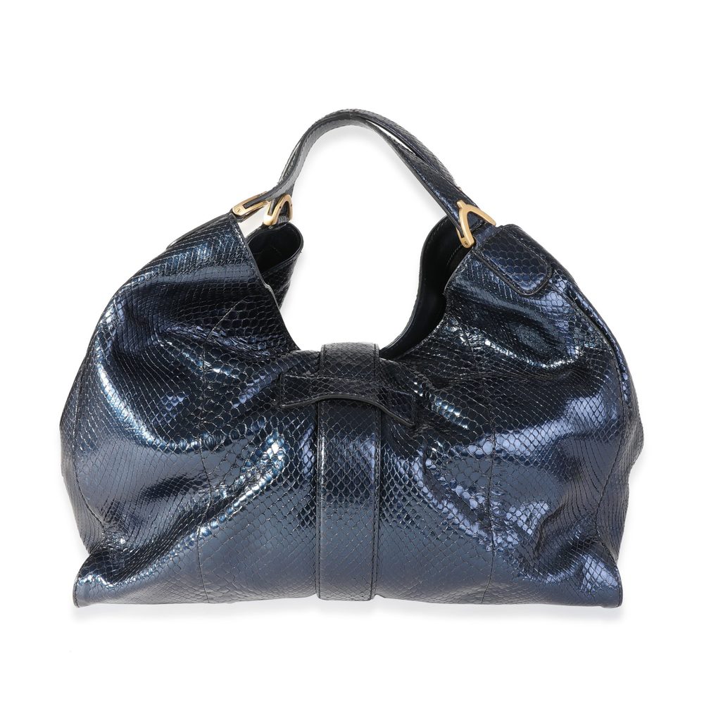 Gucci Blue Shiny Python Large Stirrup Bag - image 3